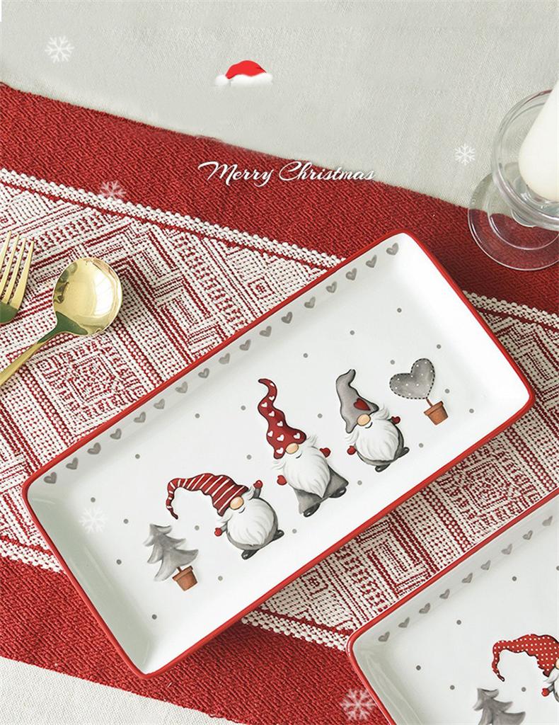Christmas Ceramic Rectangular Plate Santa Relief Pattern Kitchen Household Tableware Shallow Plate Creative Western Steak Plate