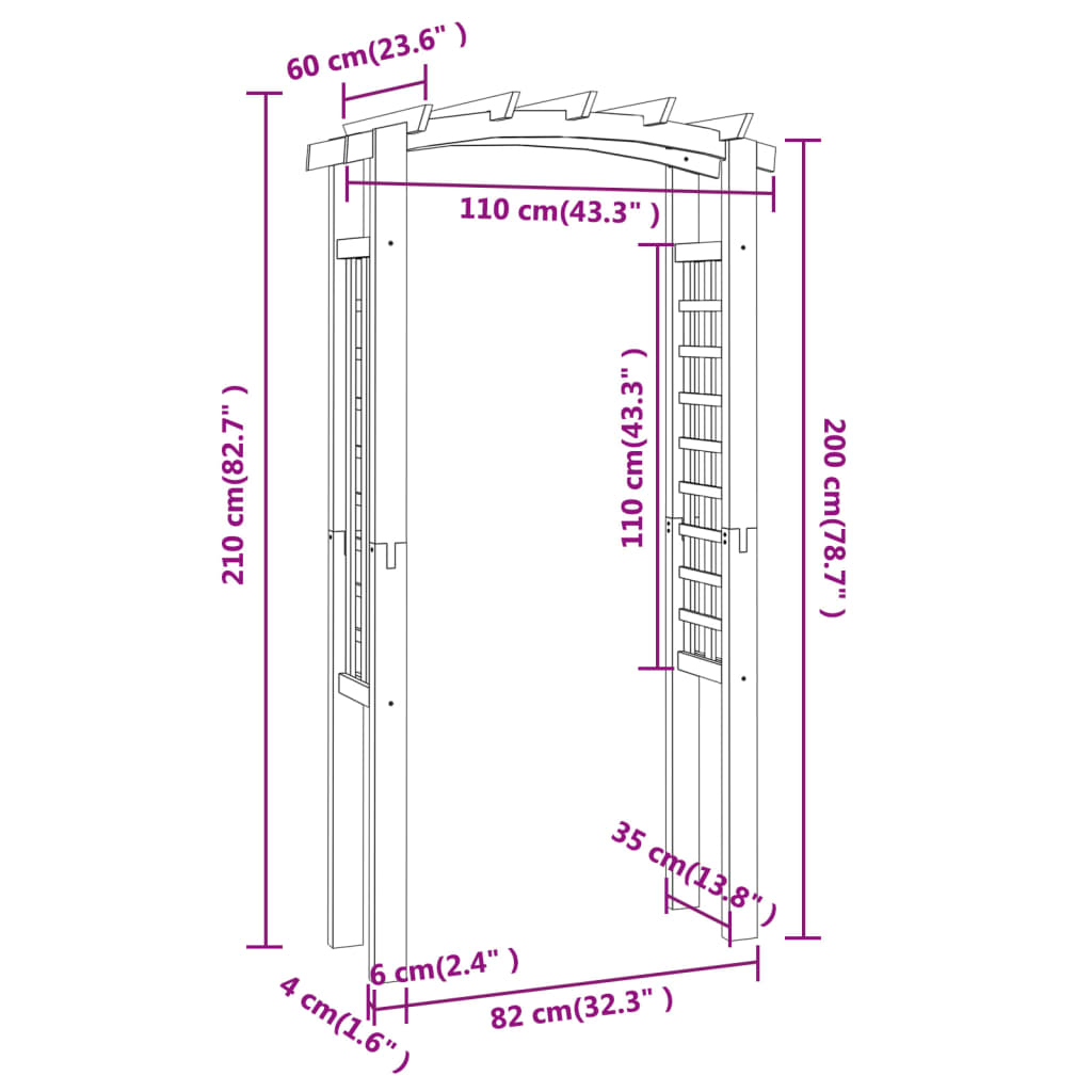 Vidaxl Gartenpergola mit Gitter, 110x60x210 cm, Kiefernholz