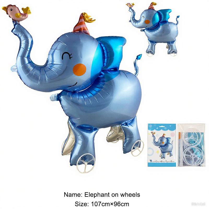 Cartoon Animals Stand Up Aluminum Film Balloons With Wheels Unicorn Tiger Giraffe Elephant Dinosaur Birthday Party Decoration