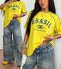 Mode Dames Tops met Korte Mouwen Braziliaanse Stijl 3D Print Casual Sport T-shirt Ademend Voetbal Fans T-shirt Casual Sexy Streetwear
