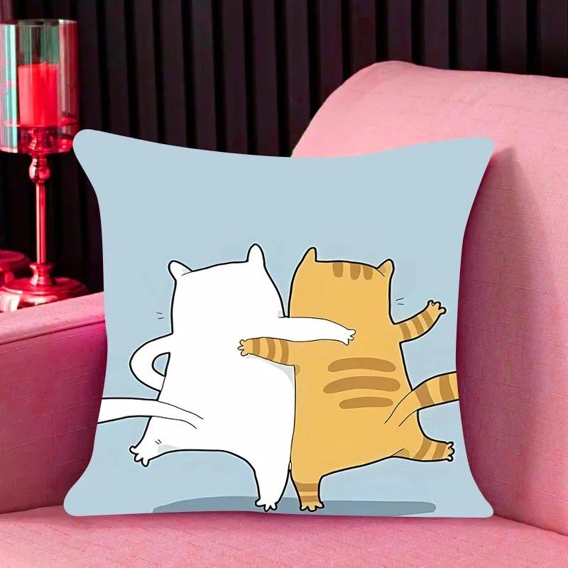 Cat Print Decorative Pillow Cover Car Sofa Square Cushion Pillow Cover