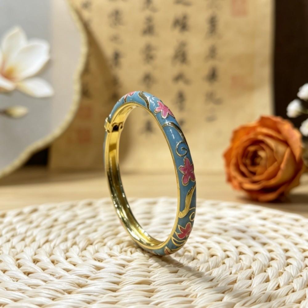 Enamel Floral Chinese Flower Bangle Traditional Women's Hand Bracelet  Hanfu Cheongsam