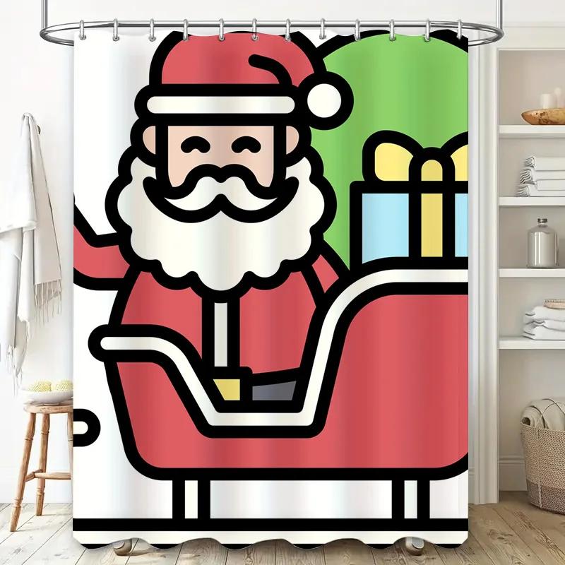 GAETU Christmas Santa Claus Shower Curtain Festive Holiday Bathroom Decor Waterproof Fabric Xmas Home Decor Gift Idea