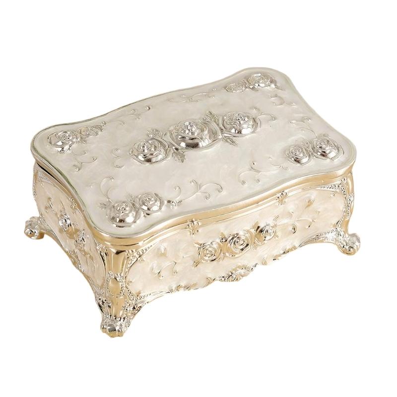 Traditional Floral incised Jewelry Storage Box for Women Built from strong Alloy Featuring Glossy Finish