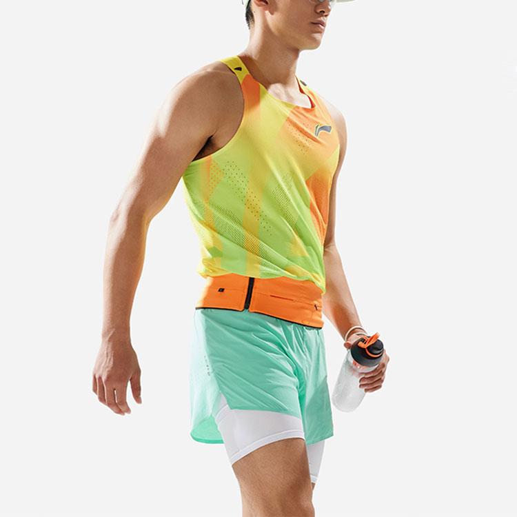 Li Ning Running Series Quick-Dry Breathable Color-Block Round Neck Vest Men Tops AAYU009-4