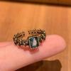 Vintage 5 Twisted Chain Pattern Open Ring for Women Men Gothic Blue Heart-Shaped Zircon Design Ring Y2K Punk Jewelry