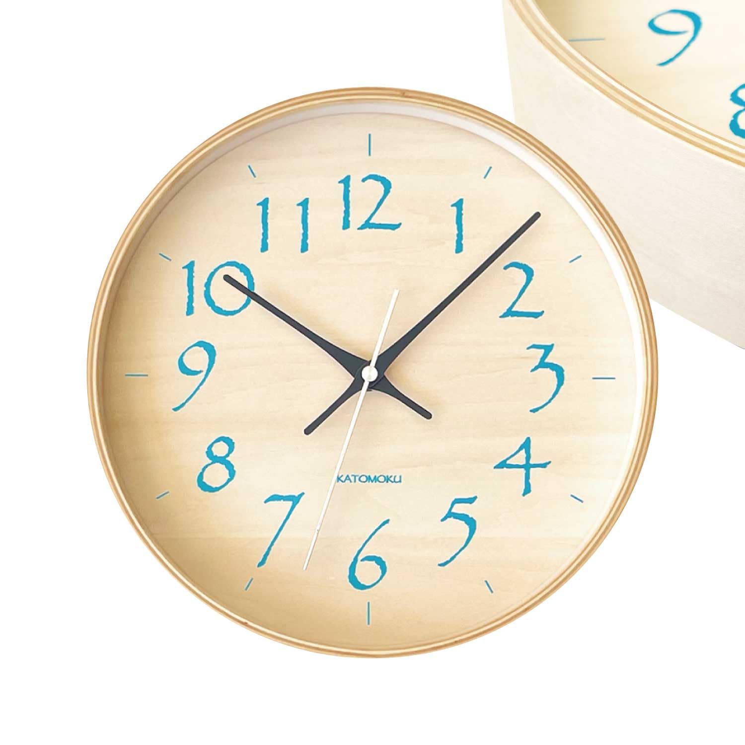 

KATOMOKU plywood clock 21, light blue, km-120LB, wall clock with continuous second hand, 25.2cm diameter (quartz clock)