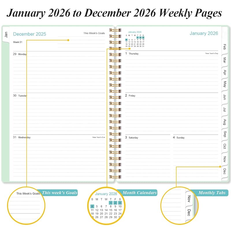 [2027] Planner - Weekly & Monthly Calendar Planner, January 2027 - December 2027, Spiral Bound, 12 Monthly Tabs, Inner Pocket, Ideal for School and