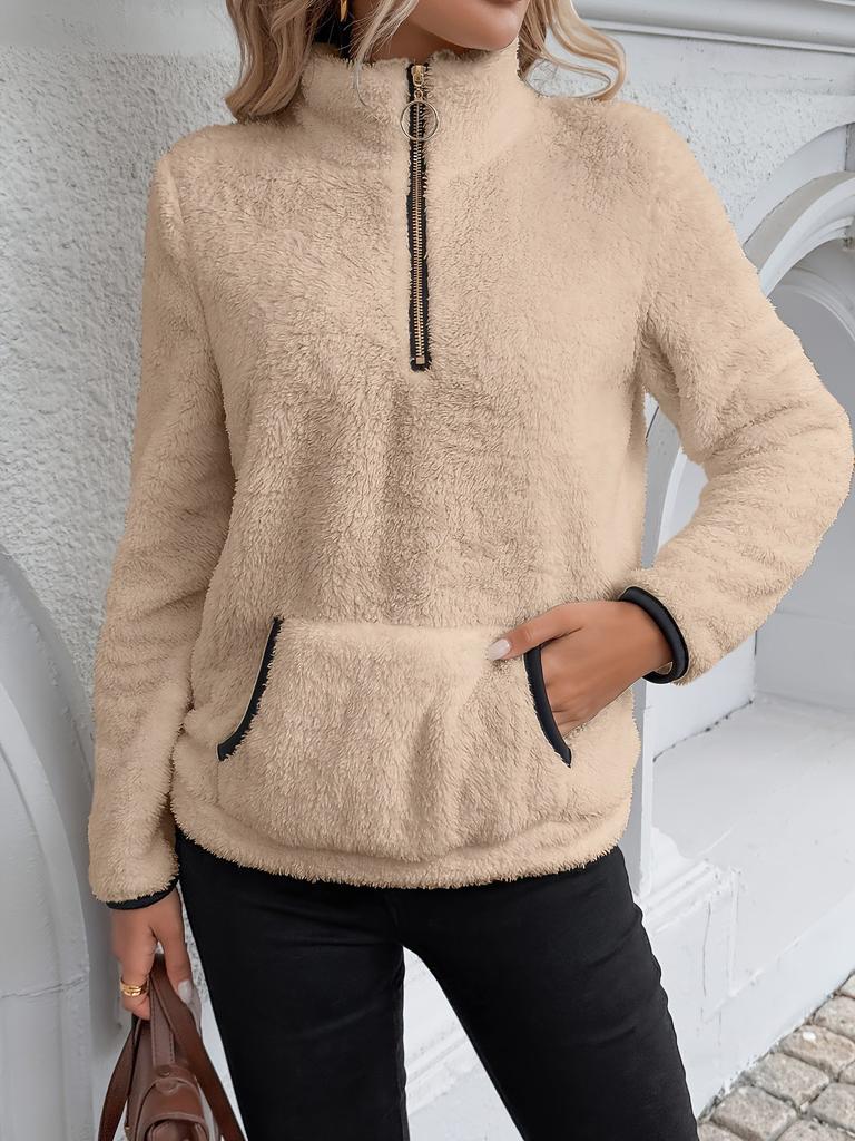 Cross-border spot 2025 European and American new women's clothing autumn and winter semi-turtleneck zipper pocket plush sweater