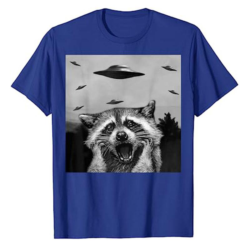 Alien UFO Funny Raccoon Stuffed Animal for Men, Women, Kids T-Shirt Raccoon Lover Graphic Tee Tops Short Sleeve Blouses Gifts
