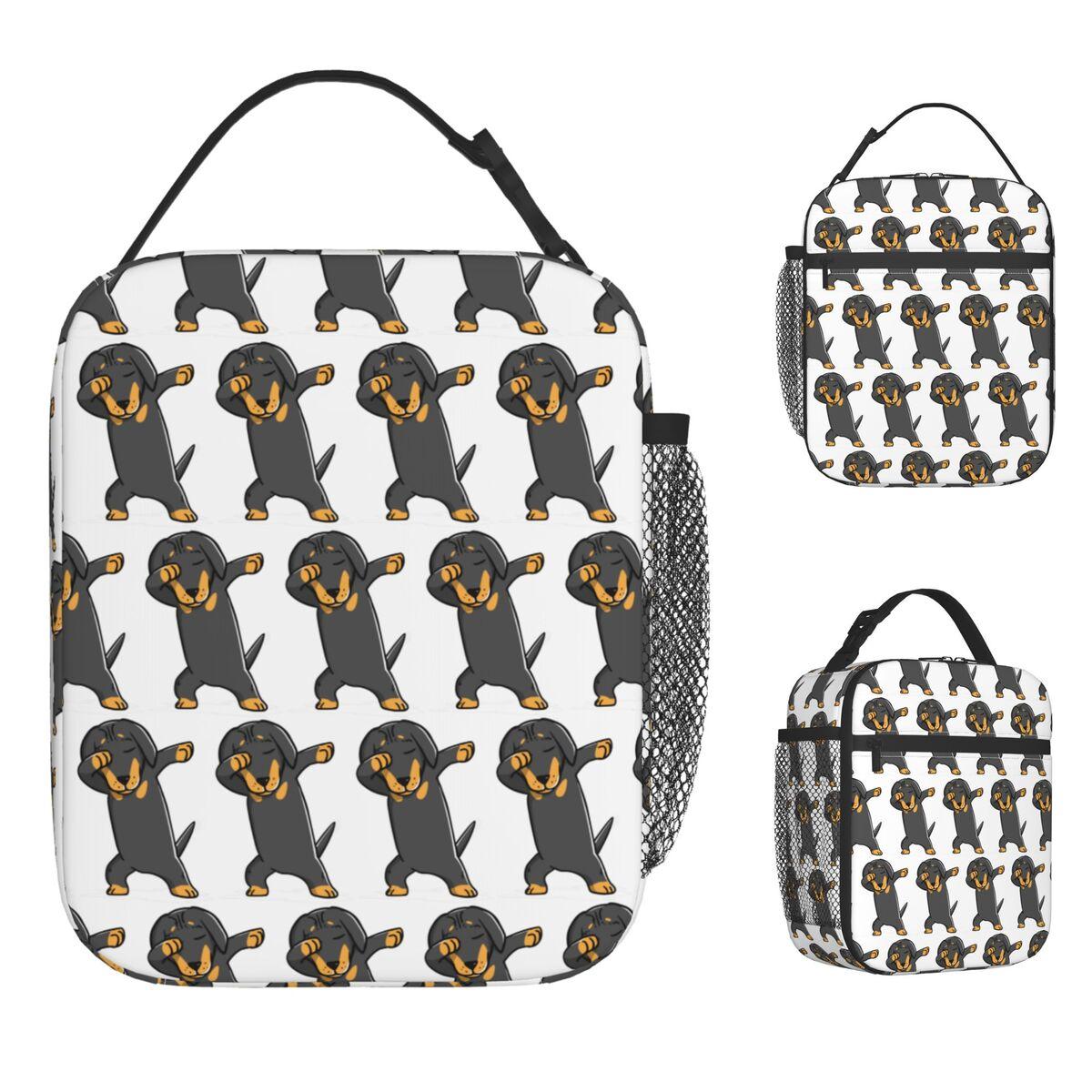 Dabbing Dachshund Funny Doxie Insulated Lunch Bags Portable Lunch Container Thermal Bag Tote Lunch Box Outdoor Food Storage Bags One Size