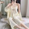 Women's Summer Ice Silk Camisole & Long Pants 3-Piece Set with Chest Pads - Light Luxury Homewear