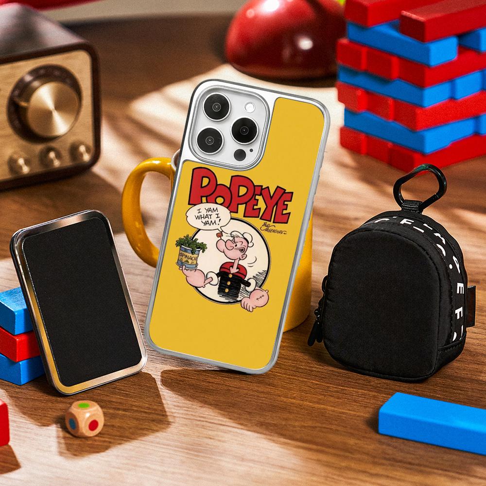 

P-po-peyeS classic anime poster pattern Phone Case for iPhone 16 15 14 13 12 11 Pro Max Sheepskin Silver-edged protective case iPhone15Plus
