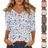 Women's Tops Three-quarter Sleeve Shirt V-neck Loose Casual Shirt Print T-shirt