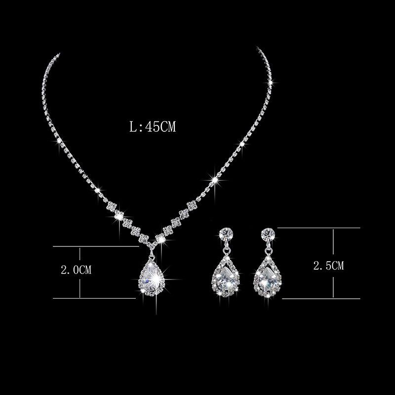 Bright Diamond Zircon Water Drop Necklace Earrings Wedding Jewelry, Shooting Jewelry Set
