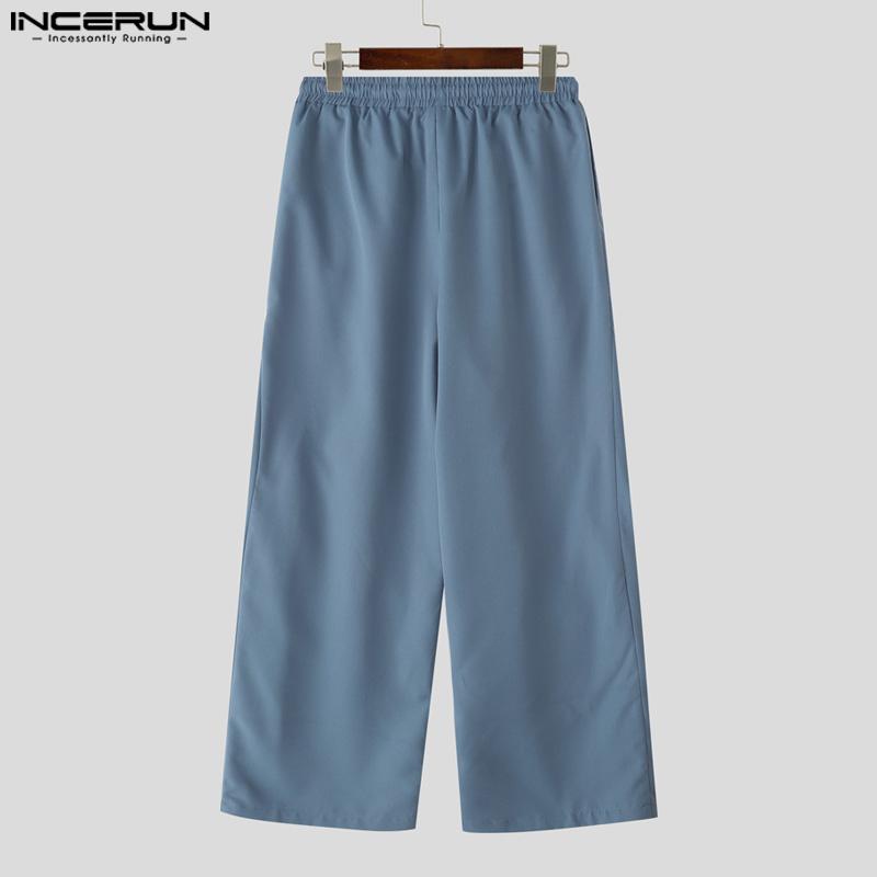 INCERUN Men Elastic Waist Pants Casual Wide Legs Pants Long Trousers