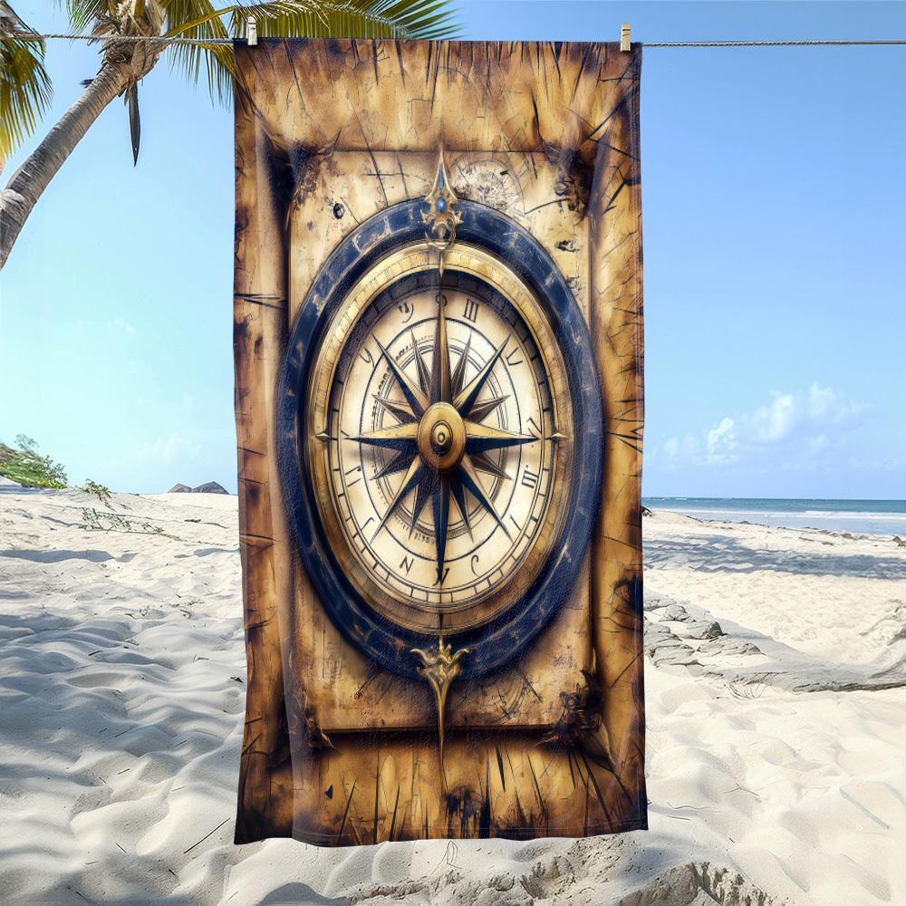

Vintage Compass Nautical Beach Towel Patterned Sunscreen And Windproof Suitable For Swimming Pool Camping Travel Blanket W40*H60(CM)