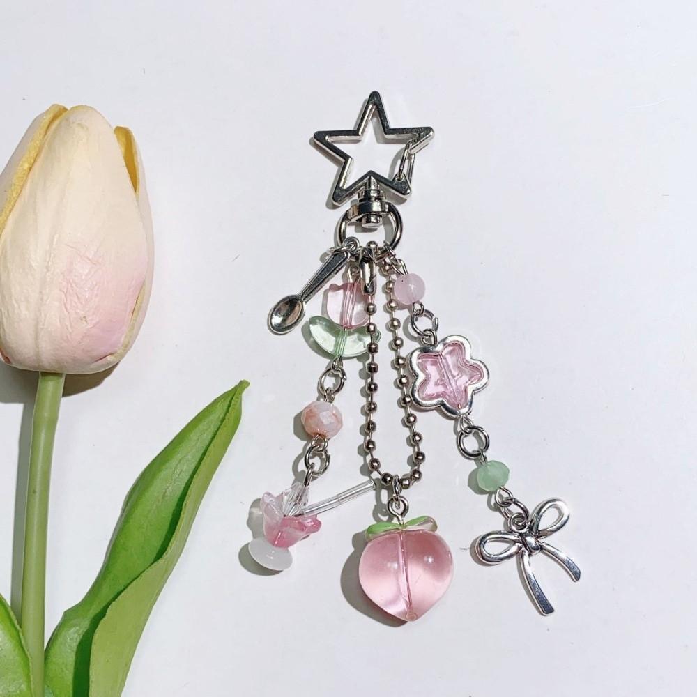 Cute Fruit Series Beaded Key Chain Y2K Retro Light Weight Butterfly Star Pendant Simulated Handbag Pendant Girls Gift розовый