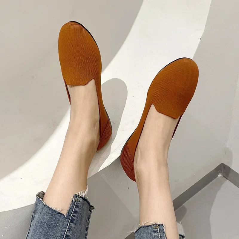 Spring and Autumn 2024 New Outwear Solid Color Oversized Shallow Cut Shoes Women's Knitted Comfort Flat Shoes Women Size 34-43