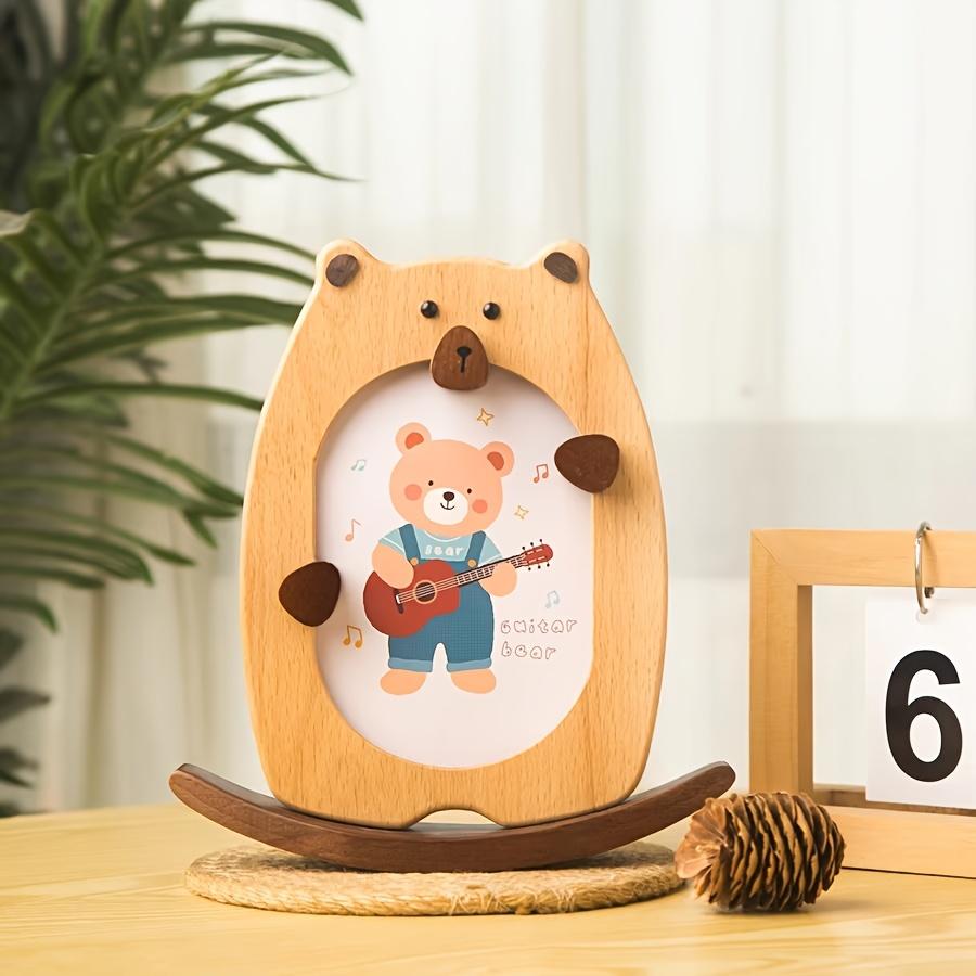Dřevěný minimalistický houpající se medvídek fotorámeček pro miminko a děti bukové dřevo domov roztomilá dekorativní ozdoba