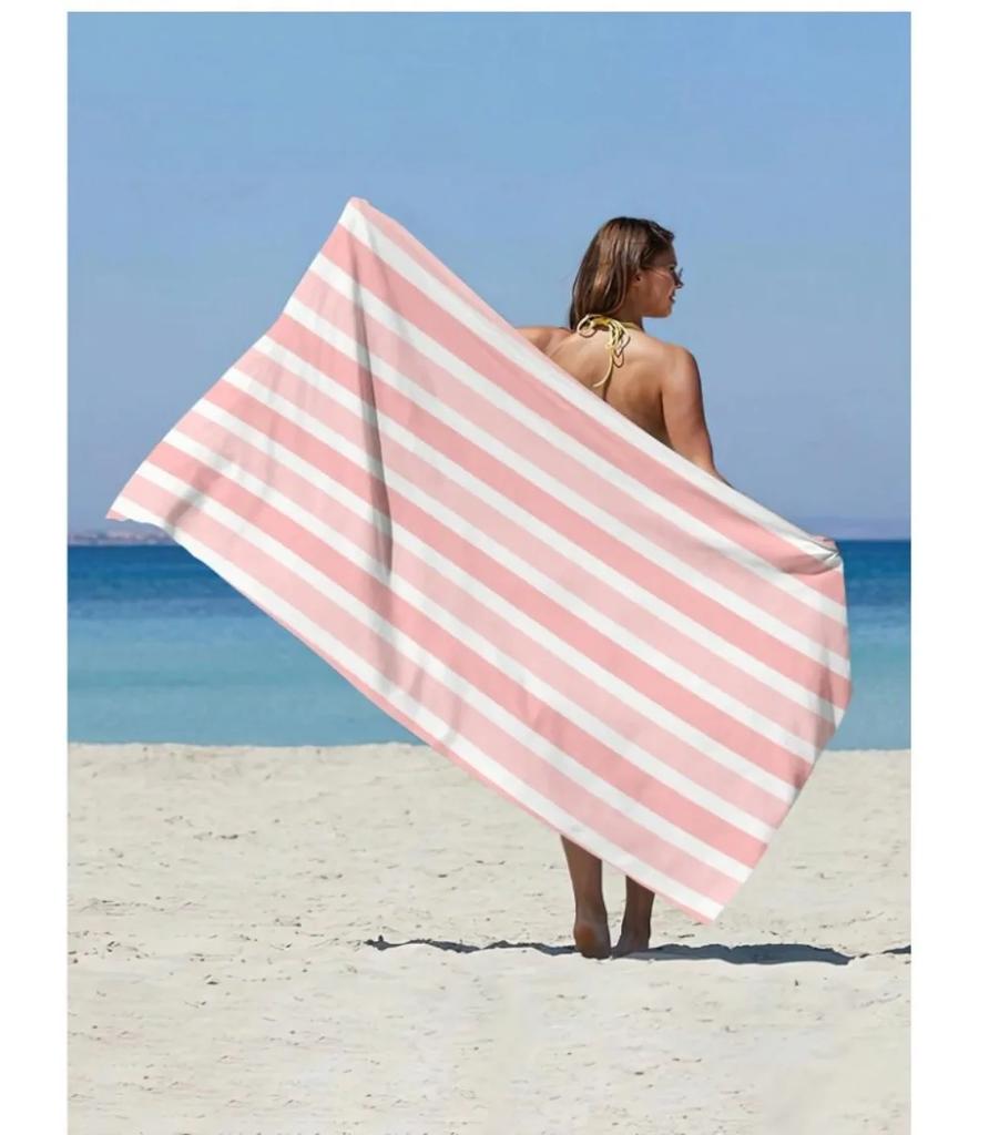 Übergroßes rosa gestreiftes Strandtuch für Damen, weicher Mikrofaser-tragbarer Schal, tragbare Urlaubsdecke, Schwimmbad-Badetuch