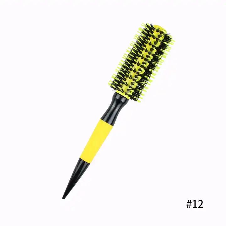 Professional  Round Wooden Hair Brush 6 Sizes Boar Bristle Mix Nylon Salon Women Hair Styling Tools Yellow Brazil Hair Curlerl