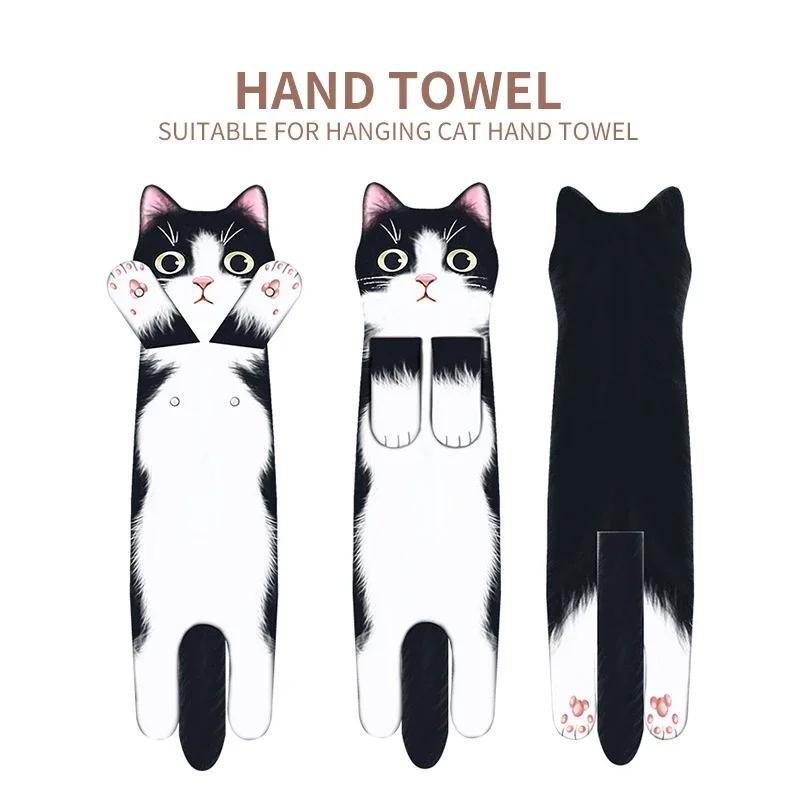 Funny Cat Hand Towels Kitchen Bathroom Hand Towel Quick Dry Soft Absorbent Microfiber Cat Shape Wipe Hands Towel For Cat Lovers