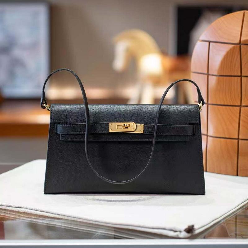 New Leather Women's Bag Goat Pattern Leather Vertical Open Pattern Erin One Shoulder Armpit Bag Long Clutch