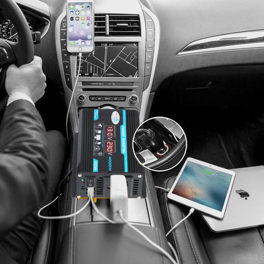 4000W 12V 220V Converter Car Inverter Multiple Protection Dual USB Voltage Transformer Car Power Inverter Solar Charger Adapter