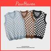 Mens College Style Retro British Plaid Vneck Vest Autumnwinter Black White Sweater