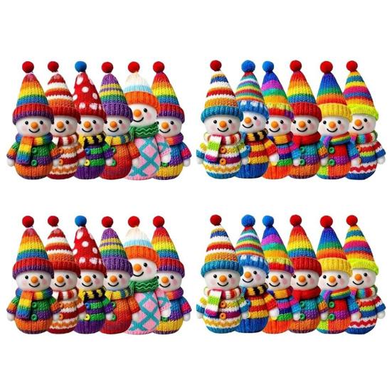 Wooden Snowman Ornaments Colorful Snowman Figurines with Pom-Pom Hats Christmas Tree Festive Holiday Decoration