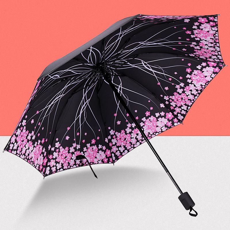 Hand-Painted Floral Umbrella Picture Inside - UPF 50+ Sun & Rain Protection, Folding Compact Parasol for Women & Men, Elegant Gift Idea