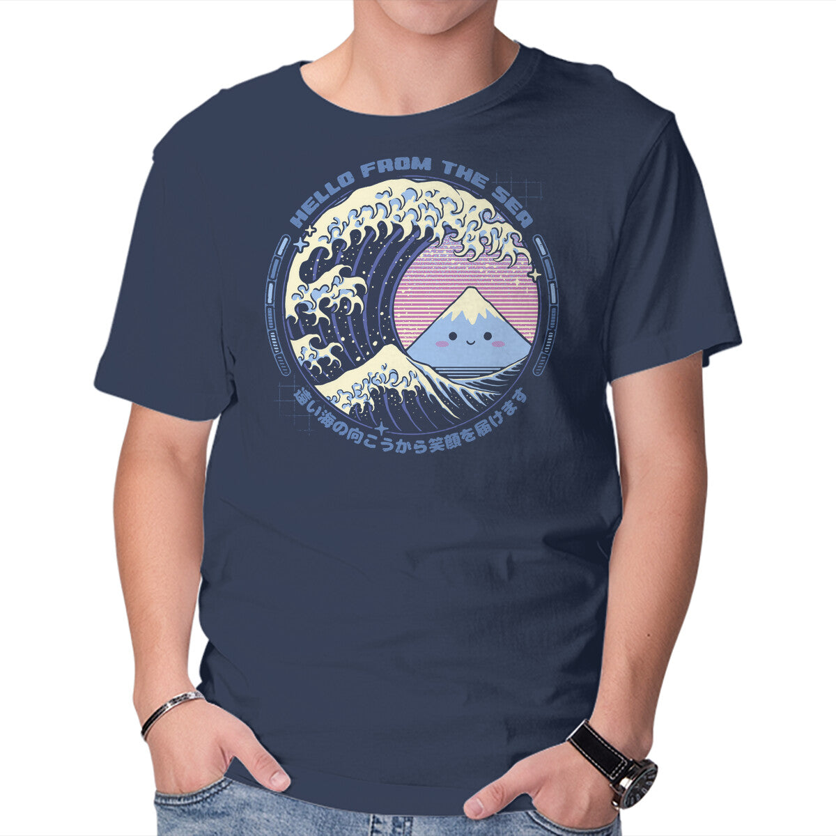 Unisex Crew Neck T-Shirt Hello Wave Graphic Short Sleeve Casual Tee XS