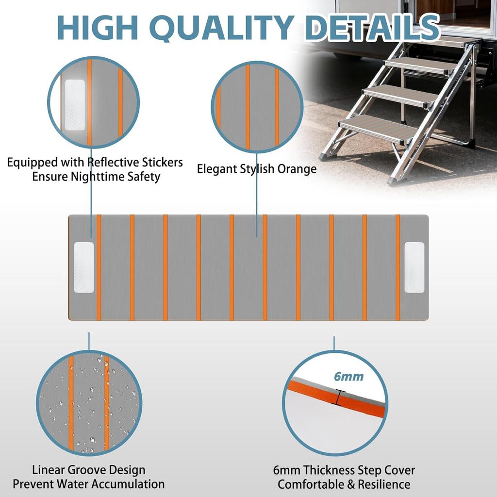 PENSUN RV Step Covers 4 Pack, Non Slip RV Step Carpet 24" x 7.5", EVA Foam RV Stair Covers, Trimmable Self Adhesive Camper Step Rugs for RV Steps,