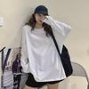 Women's Long-Sleeve White T-Shirt: Loose Fit, Korean Style, Round Neck Solid Color, Ideal for Early Autumn and Spring.
