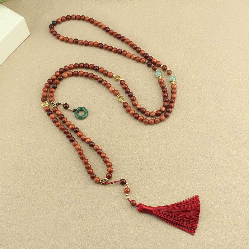 Chinese Style Ping An Buckle Beads Tassel Sweater Long Chain Necklaces Women Jewelry Accessries