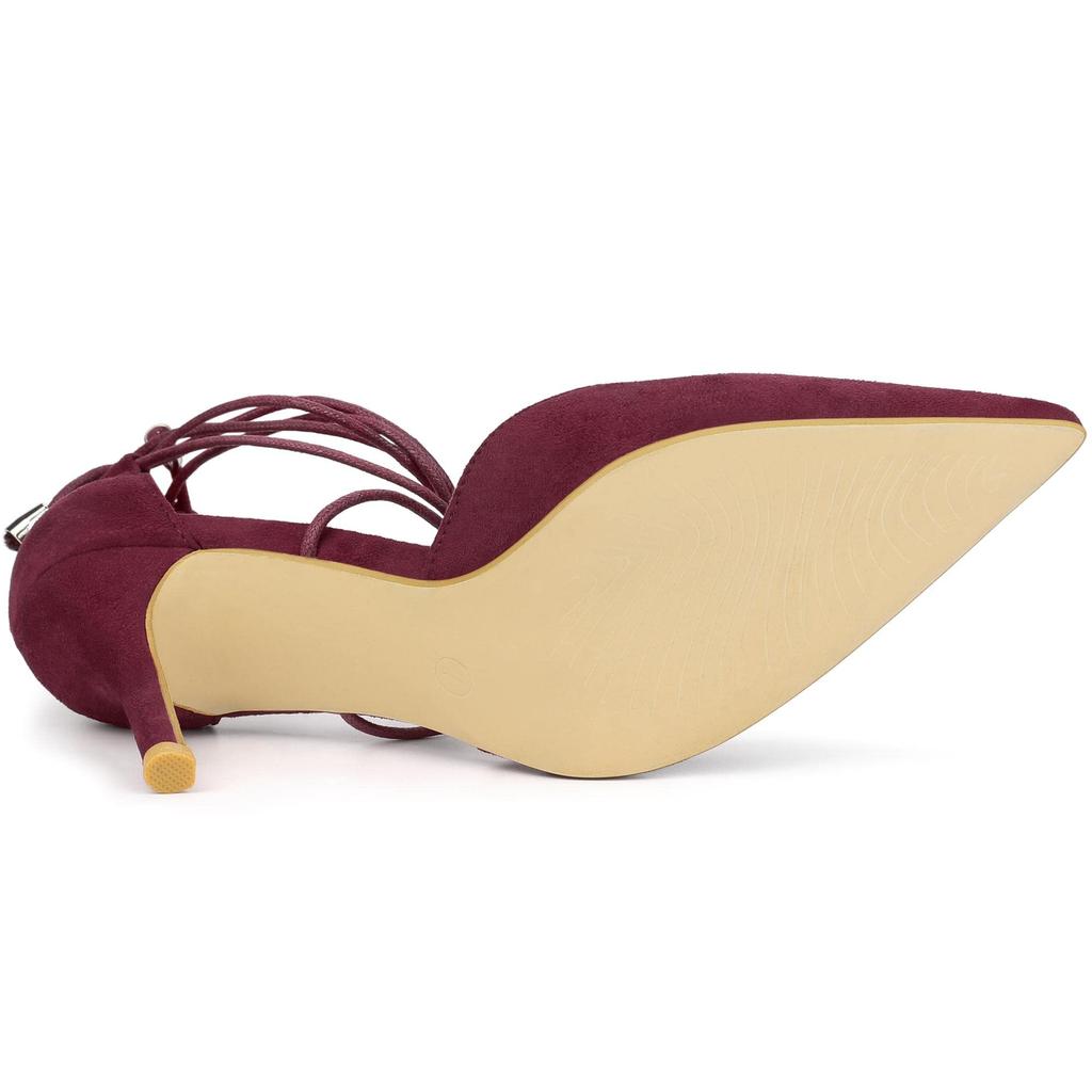 Allegra K Women's Lace-Up Pumps, Pointed Toe, Stiletto Heel, Burgundy, Size 25.0 Cm