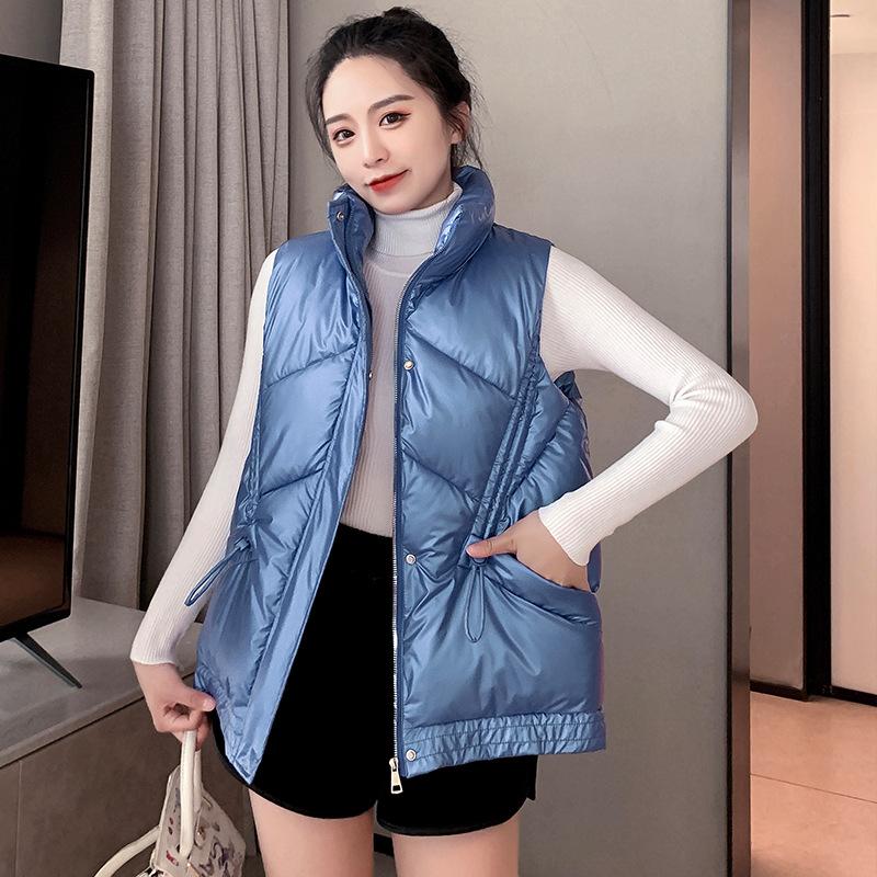 

Женская осенне-зимняя однотонная утолщенная верхняя одежда с хлопковой подкладкой и воротником-стойкой, теплая куртка без рукавов, пальто, жилет