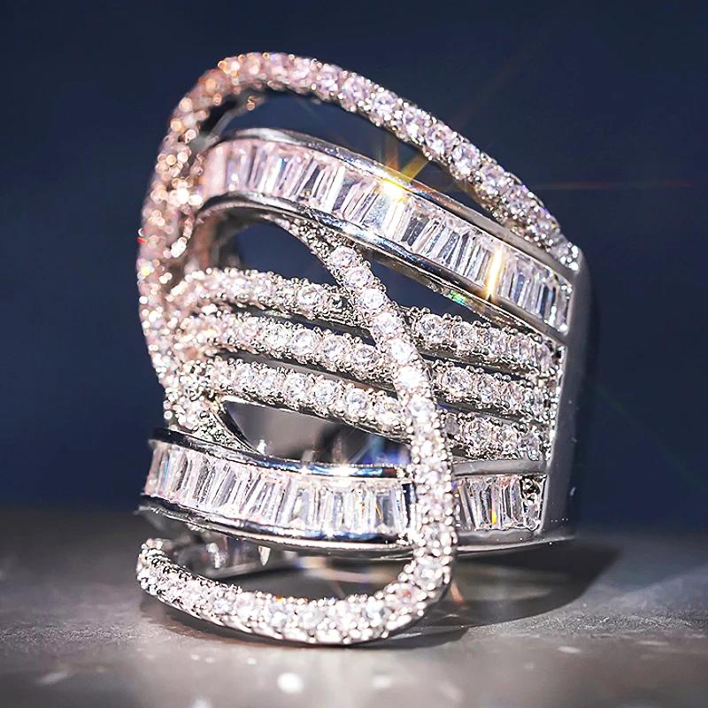 Huitan Gorgeous Women Rings Fashion Zircon Geometric Shaped Full CZ Sparkling Wedding Engagement Lady Rings New Trendy Zircon