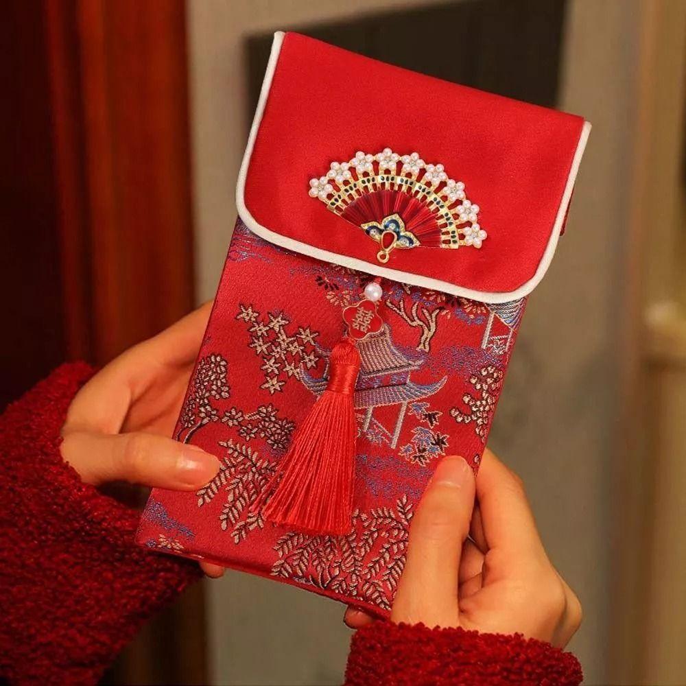 Crossbody Capable Red Envelope Bag Cloth Red Packet Creative Wedding Red Bag  Engagement Gift