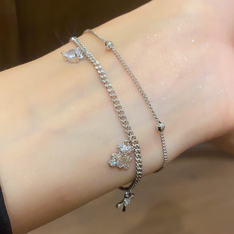 18K Gold-Plated Zircon Bear Cross Bracelet - Fashionable, Versatile, Luxurious Jewelry for Women