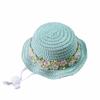 Embroidered Floral Pastoral Style Pet Straw Hat Adjustable Pet Sunshade Hat Dog Fisherman Hat  Park