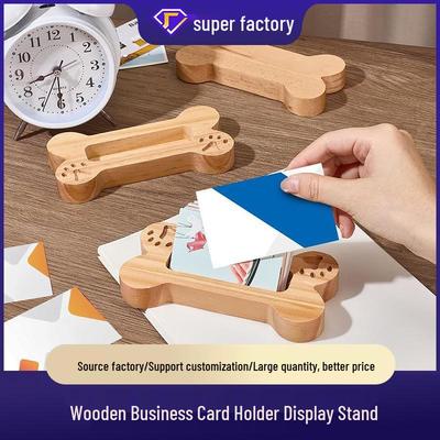Solid Wood Business Card Holder - Carved Pet Paw Print & Bone Shape Design