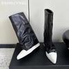 Women High Boots Flats Pointed Toe Leather Shoes 2024 Trend Winter Brand Ankle Boots Women Knee High Motorcycle Botas De Mujer