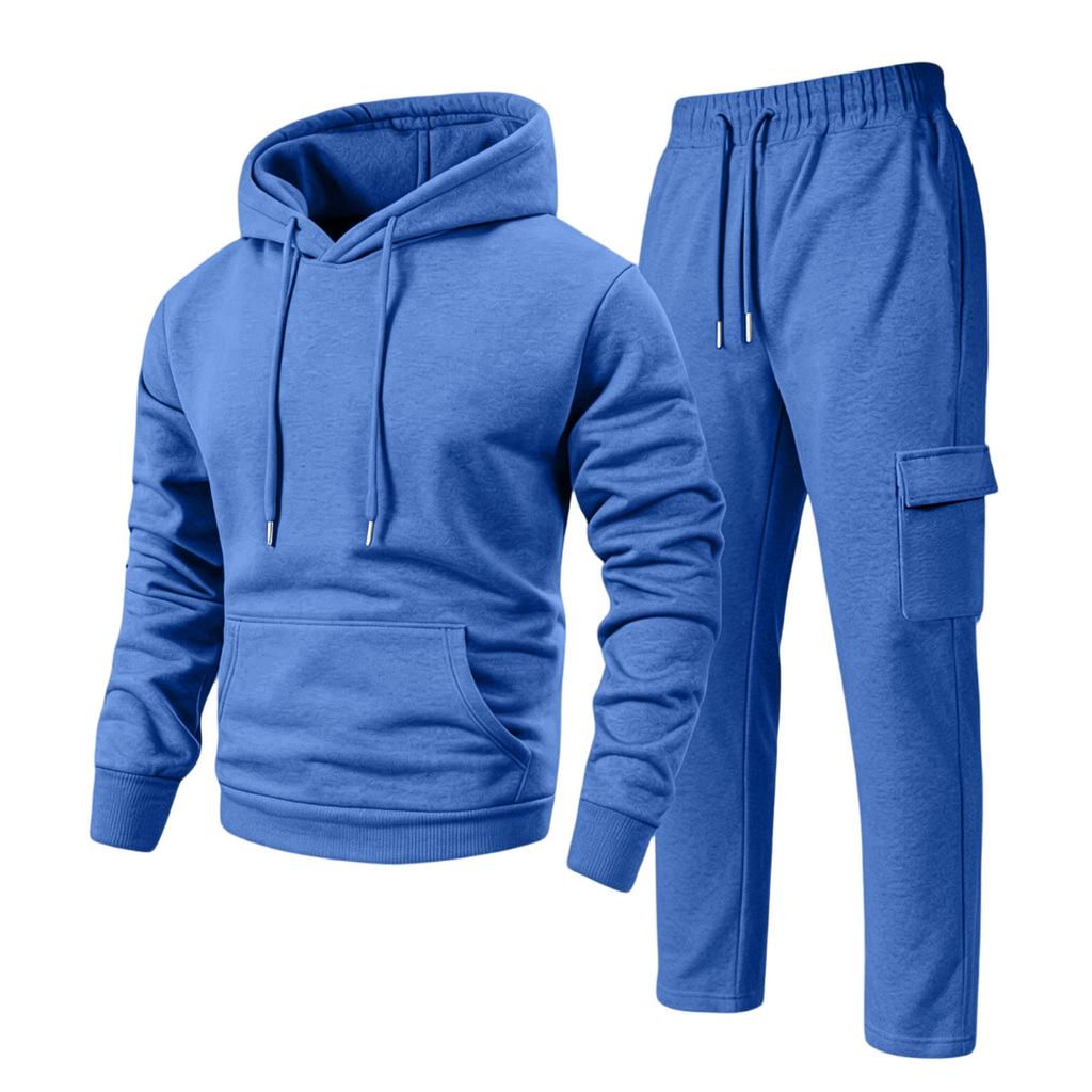 Men's Casual Hooded Zip-Up Jacket and Multi-Pocket Cargo Jogger Pants 2-Piece Set for Outdoor Sports