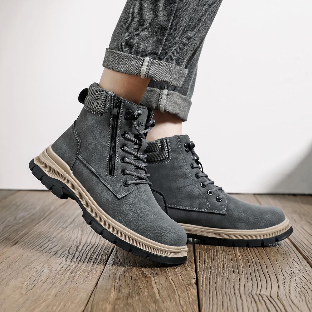 Fashion New High Top Men's Shoes Platform Autumn Winter Men Work Ankle Boots Waterproof Shoes Safety Botas Side Zipper Zapatillas Hombre