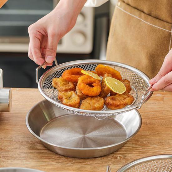 Stainless Steel Frying Oil Strainer Basket with Mesh Heat-Resistant Skimmer for Deep Fryer Cooking