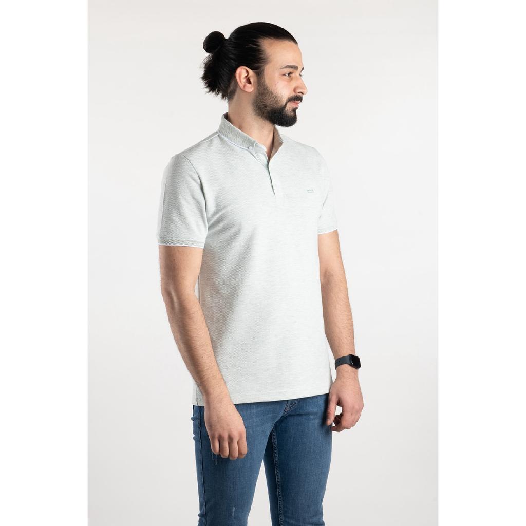 Herren-T-Shirt mit Polokragen und Indigo-Polka-Punktmuster