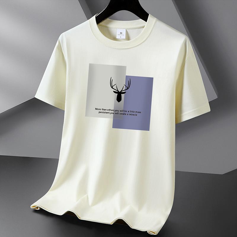Cotton Men's Fashion Loose Short Sleeve Deer Head Printed Pullover Compassionate T-shirt