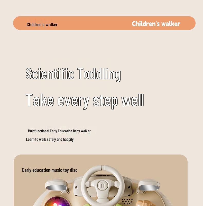 Lightweight, Anti-Rollover, Multifunctional Baby Walker for Safe Walking